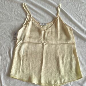 Babaton Pale Yellow Satin V-Neck Cami